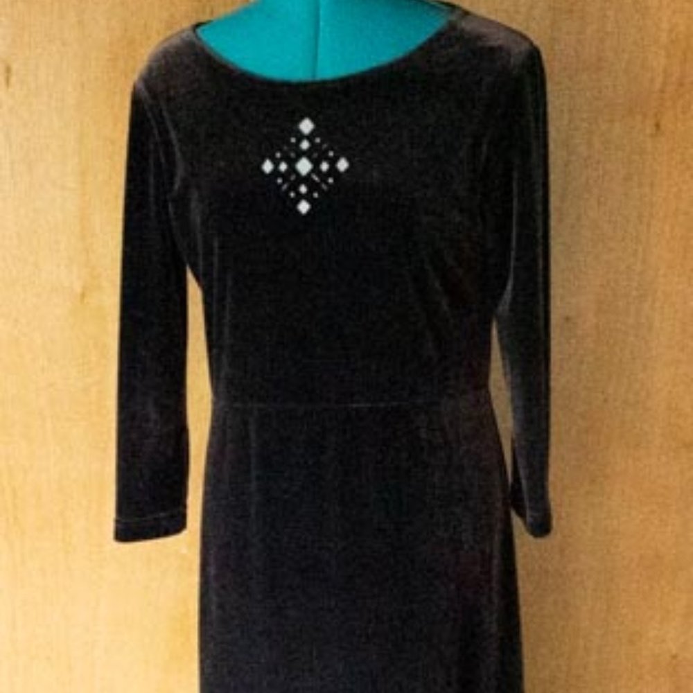 Carol Anderson California Dark Brown Velour w Snowflake Cut Maxi Dress womens 8